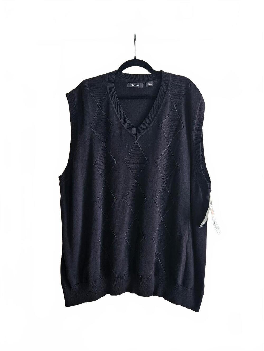 Claiborne Men's Black Cotton V-Neck Sweater Vest 3XLT Big & Tall-Fall Ready~!